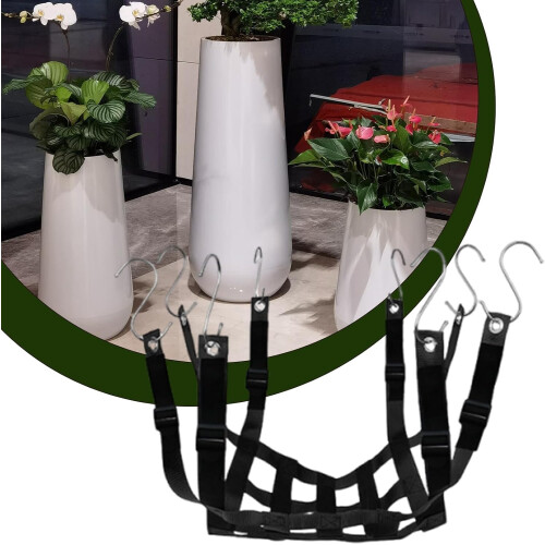Hanging Mesh Plant Riser with 8 hooks, innerpot support for indoor outdoor 1