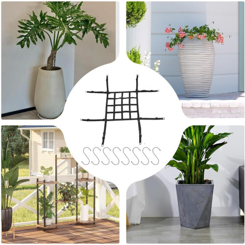 Hanging Mesh Plant Riser with 8 hooks, innerpot support for indoor outdoor 2