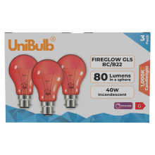 UniBulb B22 GLS 40W 1000K Fireglow Red Light Bulb - Pack of 3