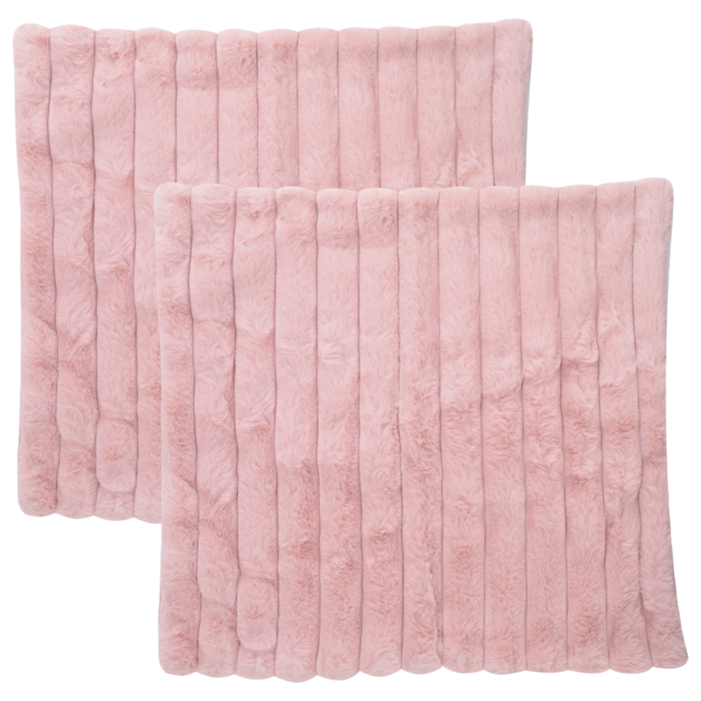 Housses de coussin en fausse fourrure rose à rayures floues