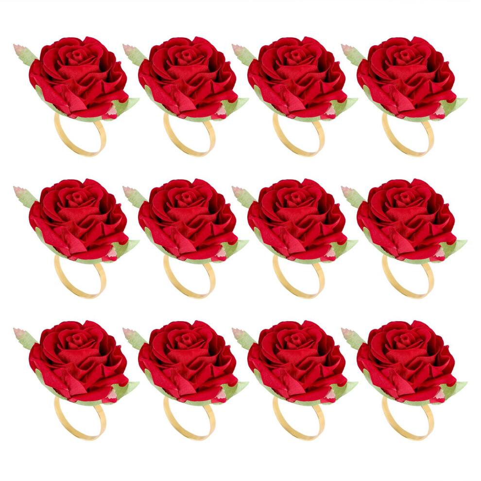 12 Piezas De Anillo De Servilleta Con Hebilla De Toalla Con Forma De Rosa Roja Para Boda-image