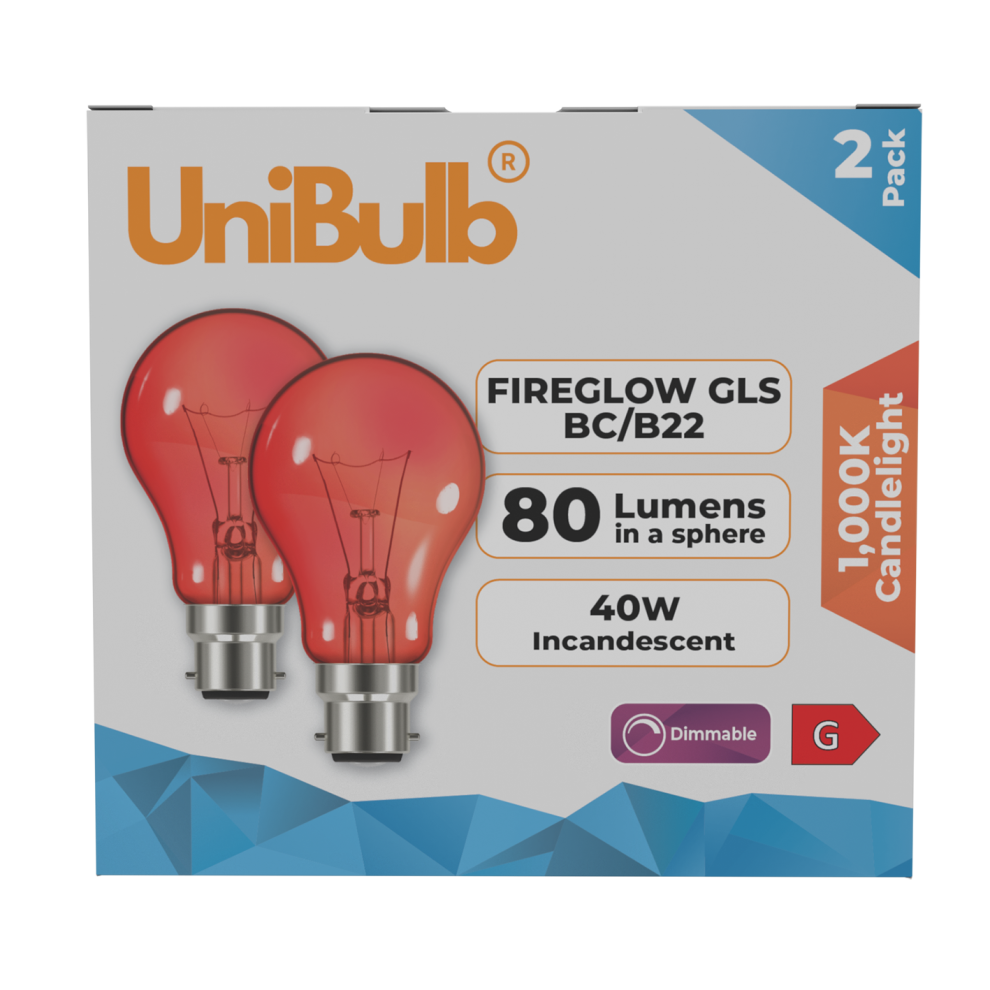UniBulb Fireglow Red Bulbs B22 BC for Bar & Pub Décor Lighting 2 Pack - Image 4