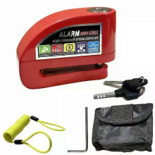 (Red) con Motorcycle Alarm Lock Bike Security Anti-theft Lock Motorbike Mountain bike Disc Brake Lock +Bag+1.5mReminder Rope 6 colors