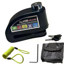 (black) con Motorcycle Alarm Lock Bike Security Anti-theft Lock Motorbike Mountain bike Disc Brake Lock +Bag+1.5mReminder Rope 6 colors