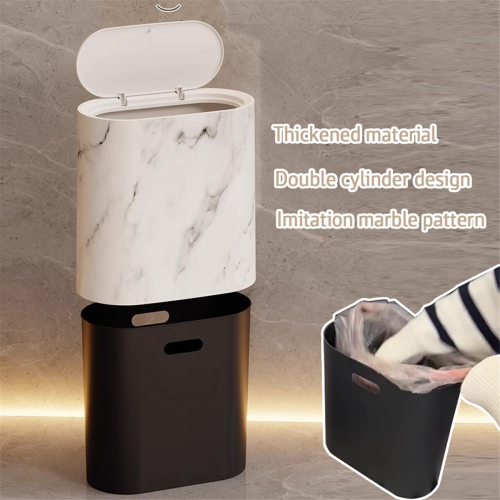 Bathroom Trash Can with Lid Marble Texture Small L 2