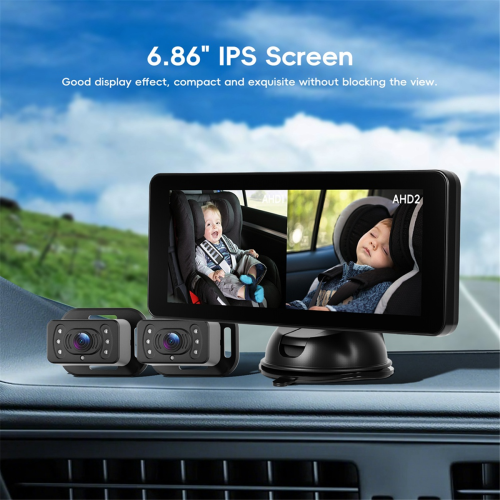 Câmera de carro para bebê para 2 crianças, tela IPS de 6,86 polegadas com 2