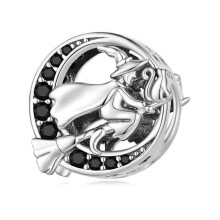 Witch Charms for Pandora Bracelet 925 Sterling Silver Dainty Halloween Cubic Zirconia Charms Jewellery for Women Girls, Silver, Enamel