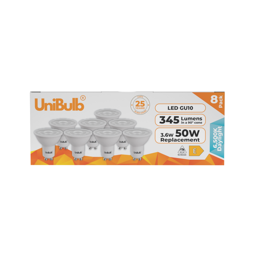 8x UniBulb GU10 Light Bulb 345lm 3.6W 6500K Daylight 25yr life Replaces 50W - Image 8