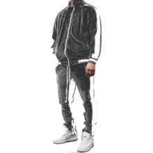 (M,Grey)Men\'s Velvet Sweatsuit Set, Casual Jacket Pants Tracksuit Set" fz
