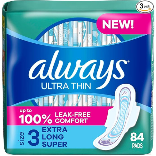 Always Always Ultra Thin Pads with Wings, Size 3, Extra Long Super