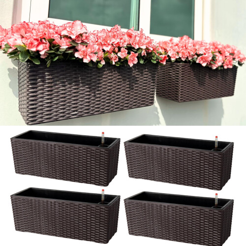 LaLaGreen Wall Planters Outdoor (20 Inch, 4 Pack) Brown Rectangular Window Flower Boxes