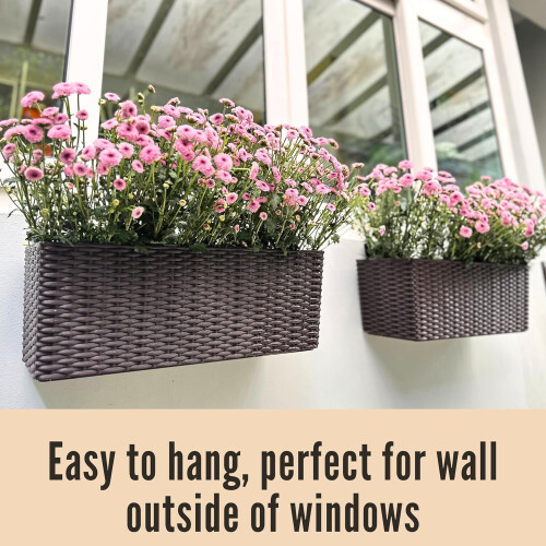 LaLaGreen Wall Planters Outdoor (20 Inch, 4 Pack) Brown Rectangular Window Flower Boxes 1
