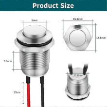 6pcs Pressure Switches,12 mm Momentary Pressure Switch, Metal Waterproof Button, Protruding Pressure Switch with Wire Edition