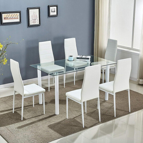 Modern Clear White Glass Dining Table with Stylish metal Legs 2
