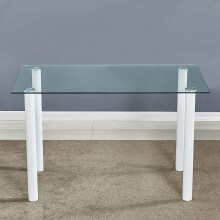 Modern Clear White Glass Dining Table with Stylish metal Legs