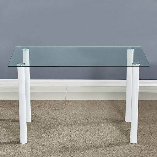 Modern Clear White Glass Dining Table with Stylish metal Legs