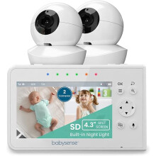 Babysense Video Baby Monitor with 2 Cameras, 4.3 Inch No Wifi Baby Monitor with 480p Split Screen, White Noise, Night Vision, Adjustable Night Light