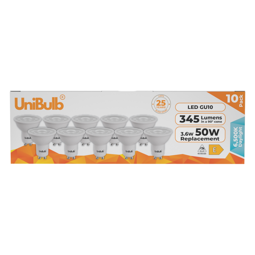 UniBulb 6500K Daylight GU10 LED Bulbs 3.6W 345lm Replaces 50W – Set of 10 - Image 5