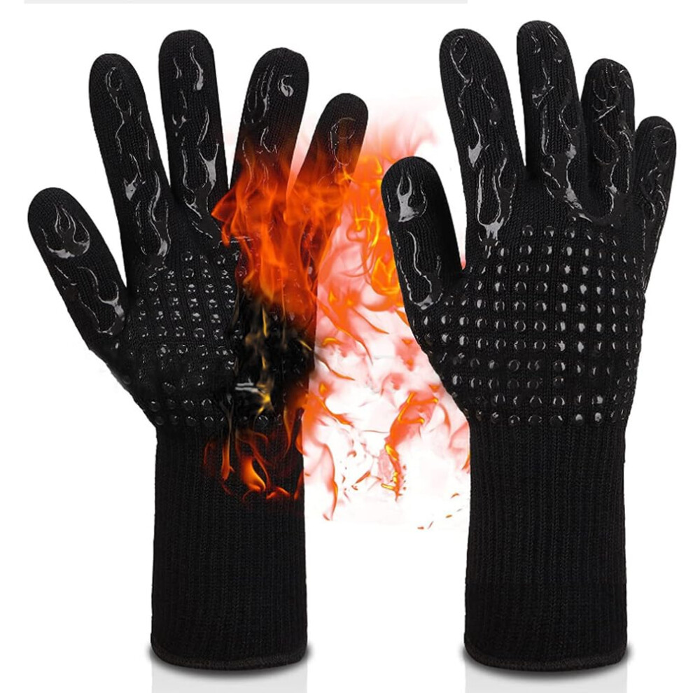 Black Barbecue Gloves Heat Resistant Up To 800C Nonslip Handle For Kitchen Outdoor
