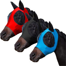 3 Pcs Horse Fly Mask with Ears, Breathable Elastic Fabric for Sun Protection for Medium/Large Size Adult Horses (RedBlackBlue)