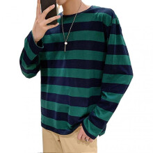 (M, Green) Men's Striped Sweatshirt Crew Neck Long Sleeve Casual Loose Fit Top for Youth Men Fashion Apparel