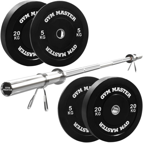 (4ft) GYM MASTER Olympic Barbell & 50kg 2" Rubber Bumper Plate Weight lifting Kit Set