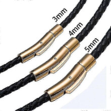 (4mm18inch or 46cm, Gold) 3/4/5mm Black Leather Necklace for Men & Women - Braided Choker with Stainless Steel Magnetic Clasp