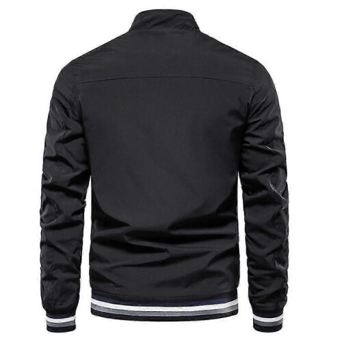 (M, Black) Men's Stand Collar Full Zip Windbreaker Bomber Jacket Casual Coat Outerwear 1