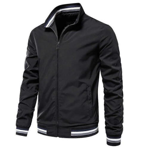 (M, Black) Men's Stand Collar Full Zip Windbreaker Bomber Jacket Casual Coat Outerwear