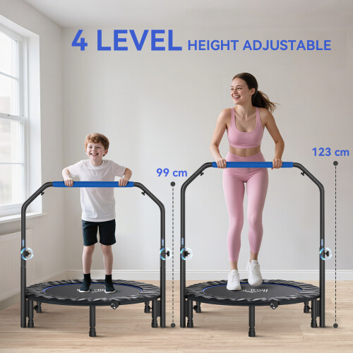 Homcom HOMCOM 45" Foldable Mini Fitness Trampoline w/ Foam Handle, Blue 2