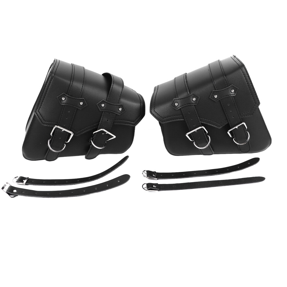 2Pcs Motorcycle Saddle Bag Pu Leather Large Black 9121376810398