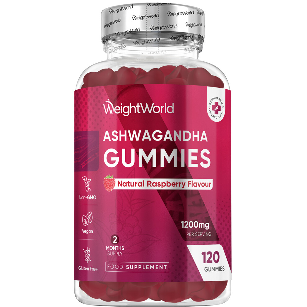 Weightworld Ashwagandha Gummies 1200Mg - 120 Raspberry Flavoured Vegan Gummies - 2 Month Supply