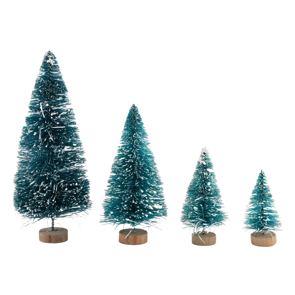 60 Pieces Mini Sisal Snow Frosted Trees Winter Pine With Wood Base 4852657799846