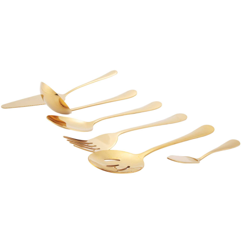 6-Piece Serving Flatware Silverware Set,Serving Utensil Set,Gold 2