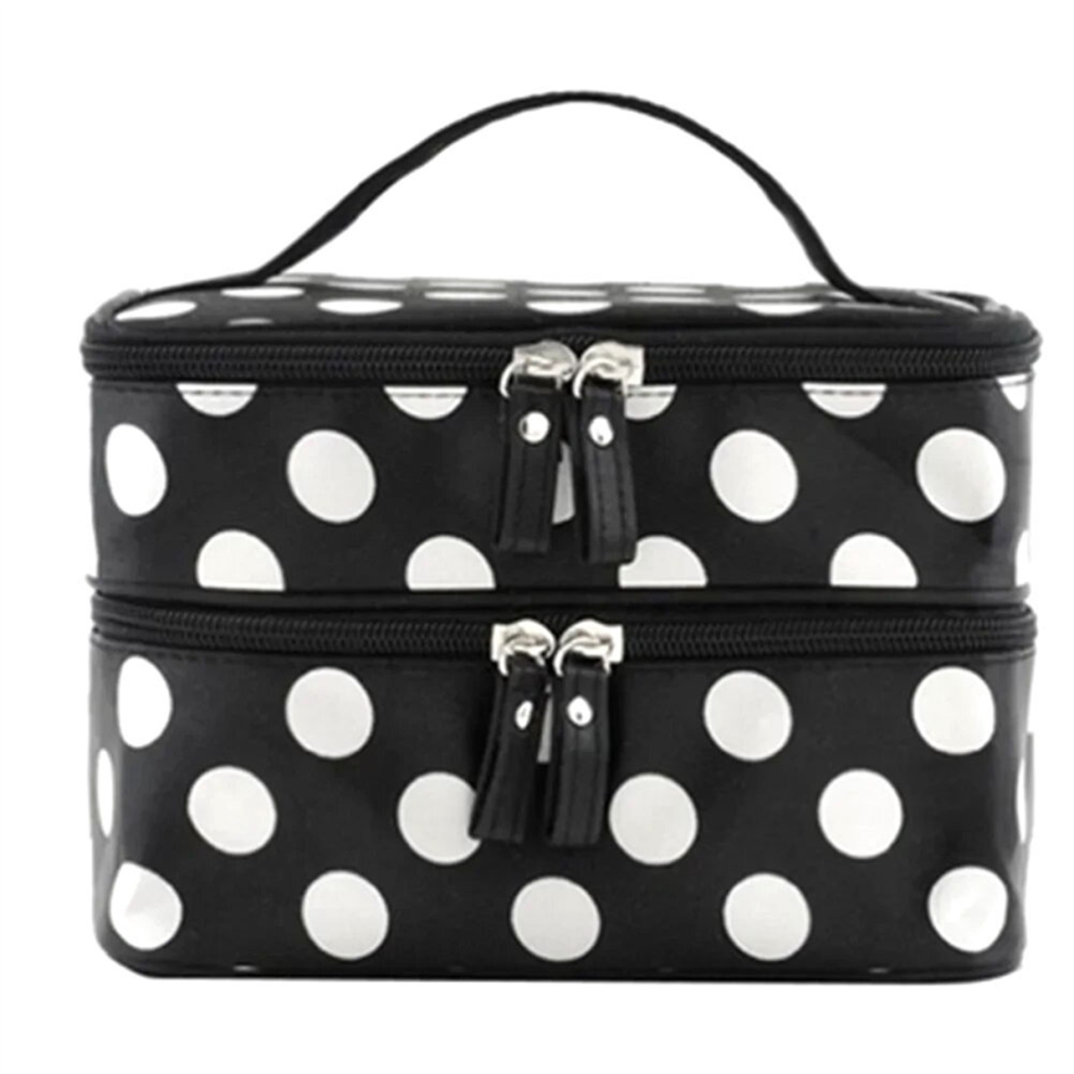 Saudism Large Capacity Cosmetic Bag Double Layer Zipper Women Makeup Bags Black
