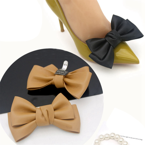 Shoe Clips Leather Bow Jewelry Creamy-White 2