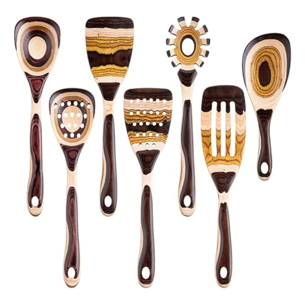 7Pcs Pakkawood Utensils Set- for Cooking, Wooden Utensil Cooking-image-OPC-PHZJ6F9-NEW