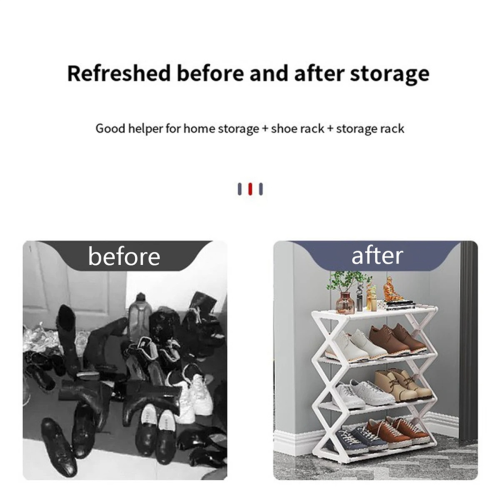 X-Shaped Steel Shoe Rack, Dust-Proof, Multifunctional Double-Layer Storage in White Finish, Easy Assembly, Space-Saving Organizer 2