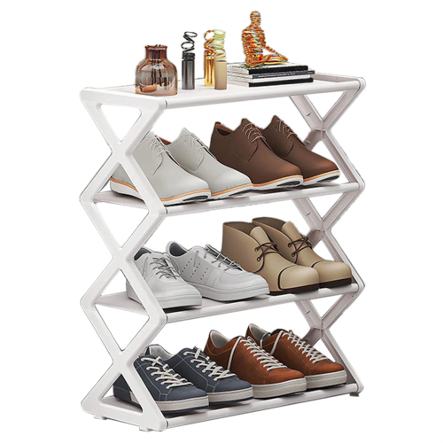 X-Shaped Steel Shoe Rack, Dust-Proof, Multifunctional Double-Layer Storage in White Finish, Easy Assembly, Space-Saving Organizer 1