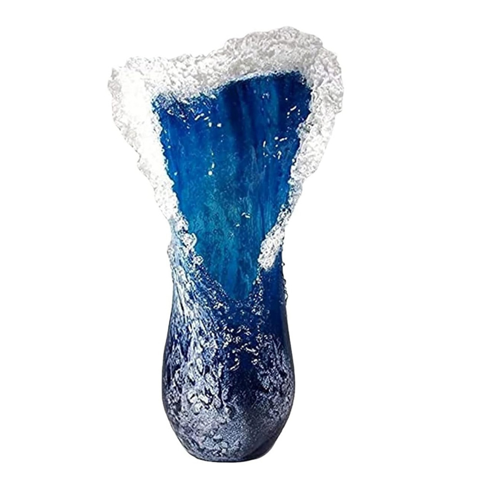Sea Wave Vase, Resin Blue Wavy Vase for office Living Room Decor 30cm-image-OPC-PHZJ6VR-NEW
