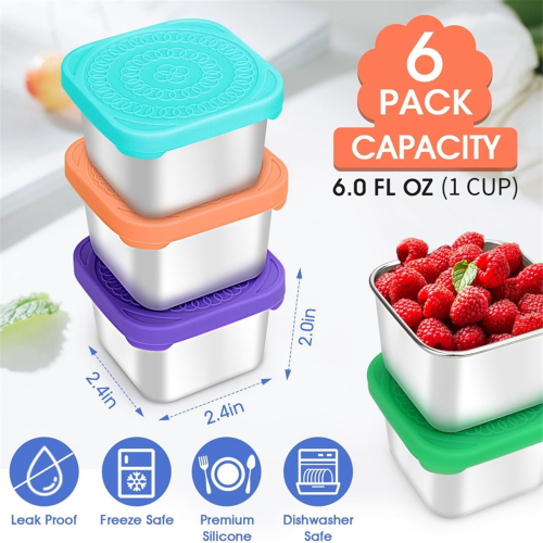 Snack Containers, 6Oz Metal Sauce Food Storage Box Containers 2