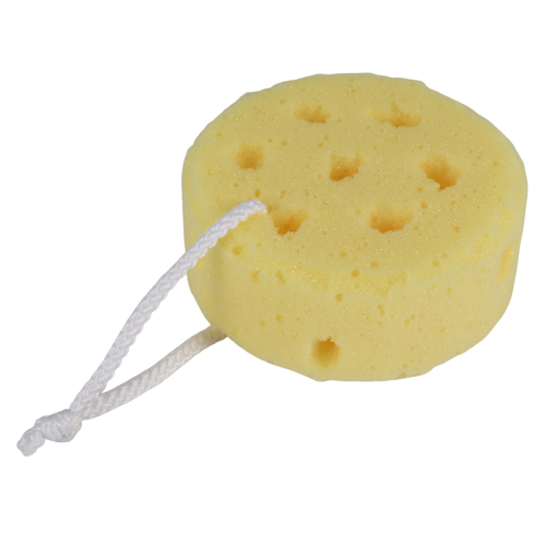 Yellow Round Bath Body Shower Soft Sponge w Hanging Loop 1