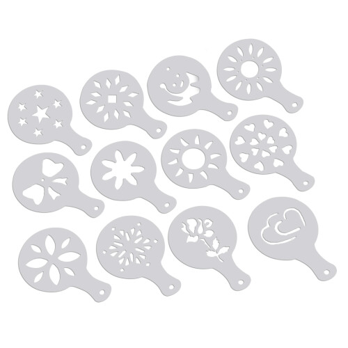 12 Pcs Cappuccino Coffee White Stencils Flowers Pad Duster 1