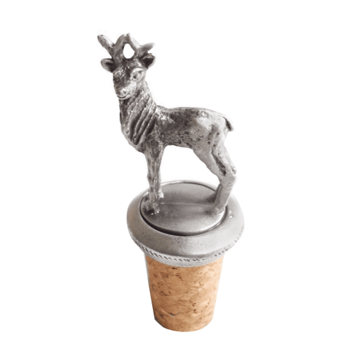 (Add a Gift Pouch) Red Deer Stag Hart Pewter Bottle Stopper