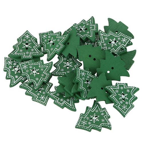 25pcs Christmas tree Shape Decor Embellishment Wooden Buttons 1