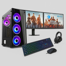 Gaming PC Dual Bundle : Intel Core i7 - 16GB RAM -1TB+128GB SSD - GT730 2GB - Win 11 - 2x22 Bundle - Black 6 FAN - Refurbished