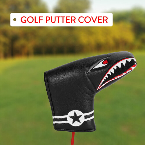 1Pc Black PU Leather with Embroidery Magnet Putter Headcover 2