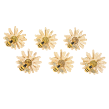 Set of 6 Daisy Sunflower Napkin Rings, Gold Bee Ring Holders