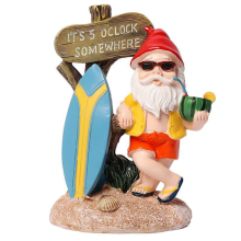 Resin Funny Gnome Figurines with Surfboard Welcome Sign