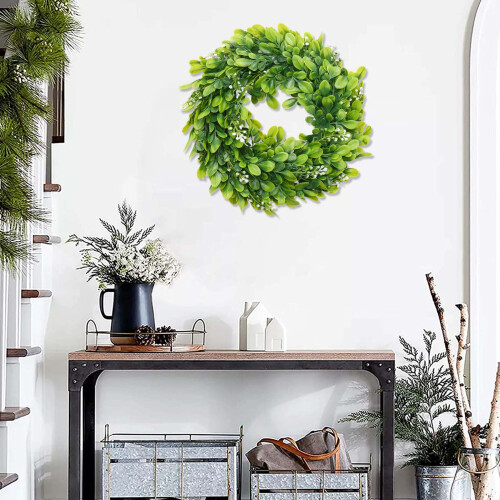 2 Pack Artificial Boxwood Wreath Leaves Decoration, 10 Inches 2